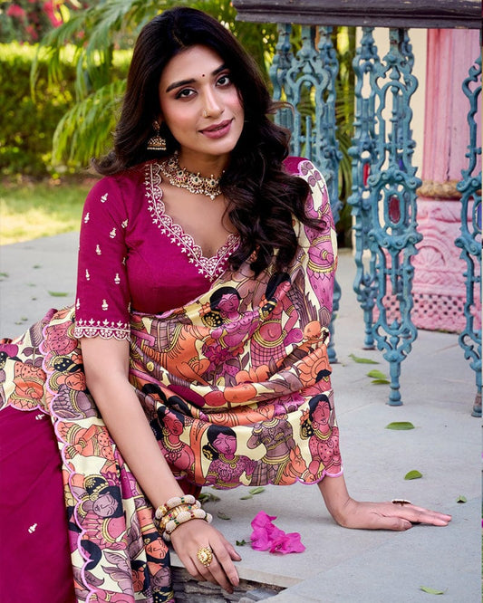 Pink Color Vichitra Silk Embroidered Lehenga Choli