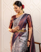 Sky Color Banarasi Jacquard Soft Silk Saree
