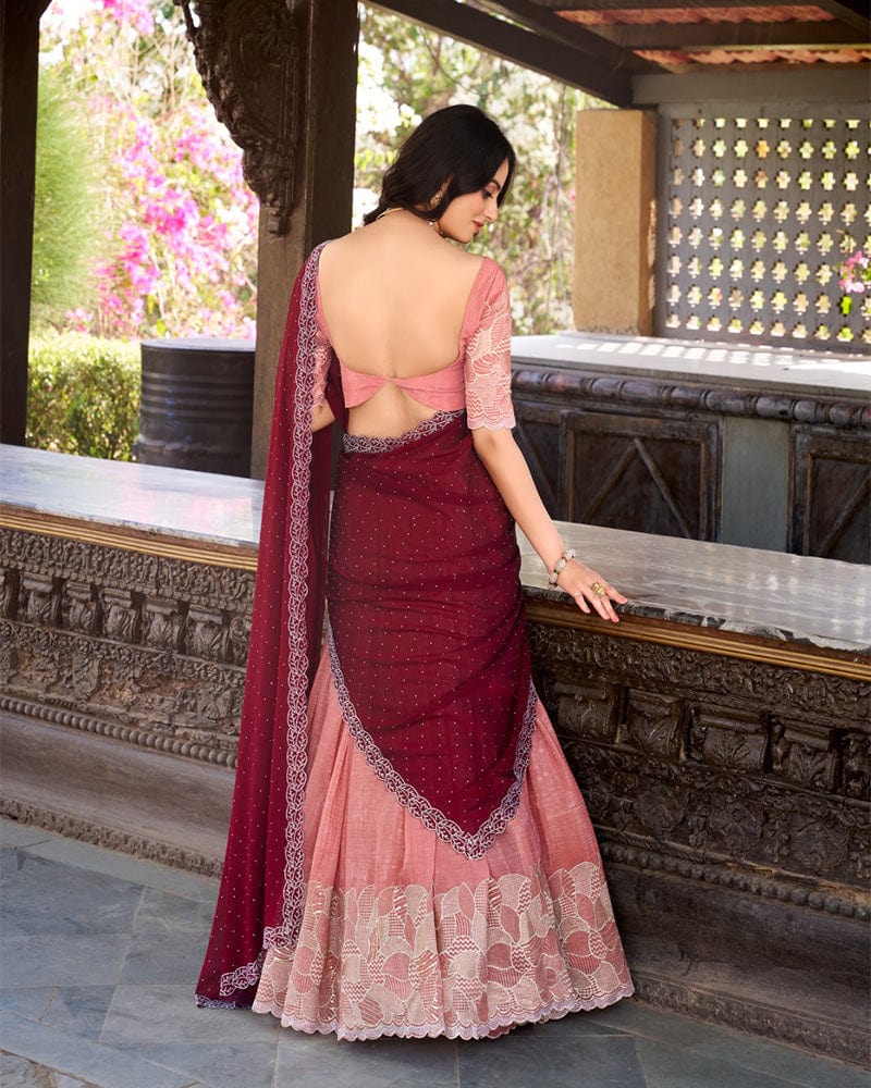 Peach Color Silver Glossy Embroidered Lehenga Choli