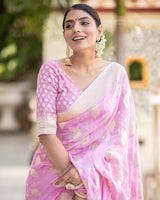 Baby Pink Color Banarasi All over Jacquard Soft Silk Saree