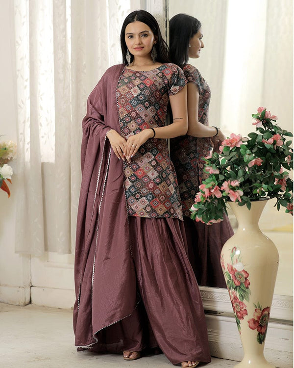 Dusty Pink Color Three Piece Designer Plazzo Suit