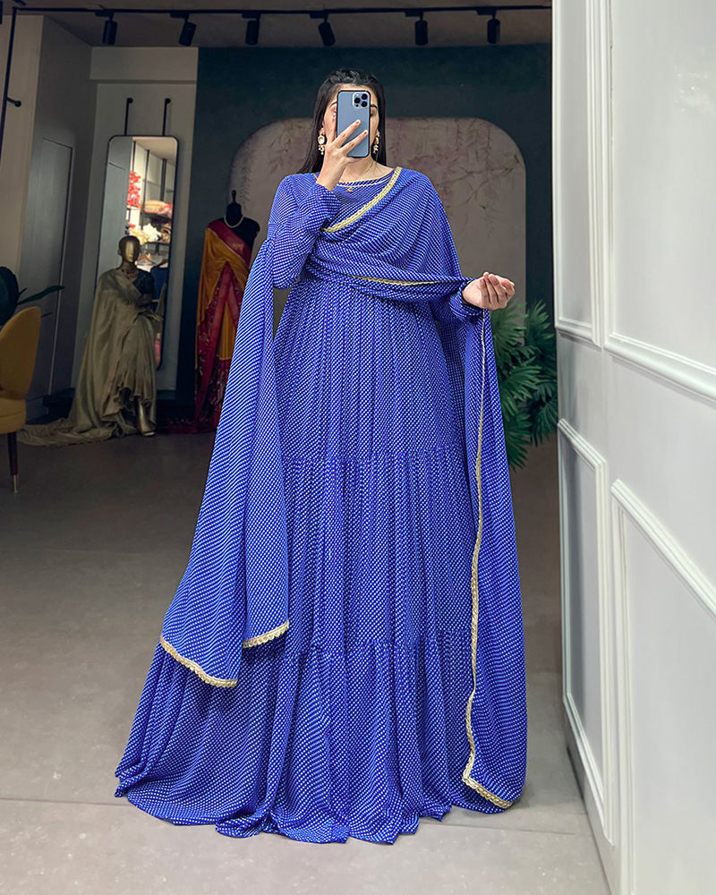 Beautiful Four Color Three Layer Georgette Printed Gown