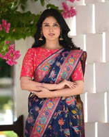 Navy Blue Colour Banarsi Soft Silk Saree