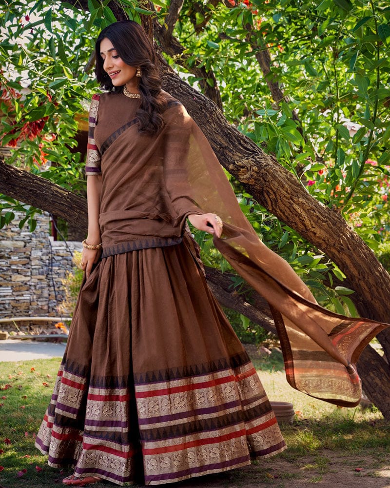 Brown Color Pure Chanderi Plain Lehenga Choli