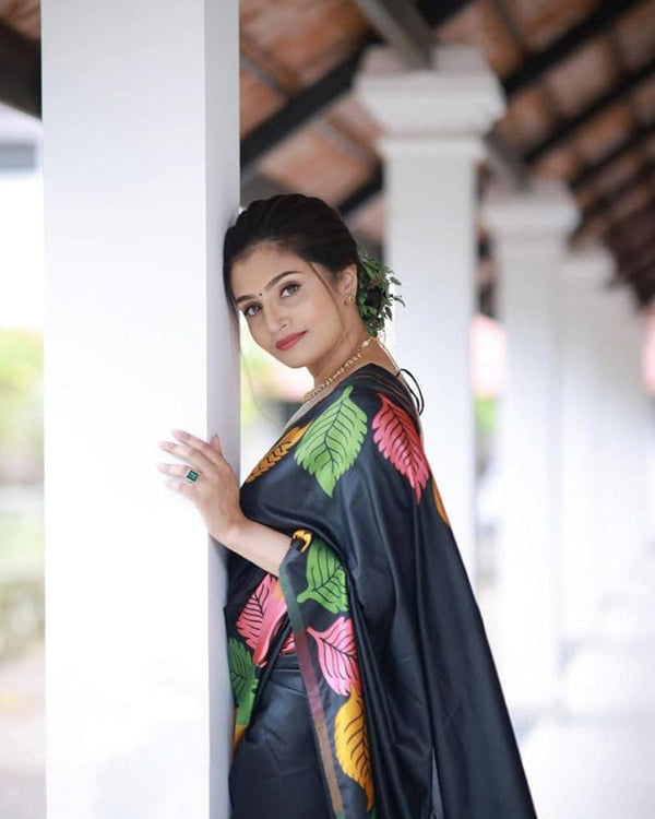 Black Color Banarasi Soft Silk Saree