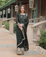 Dark Green Color Rangoli Silk Embroidered Plazzo Suit