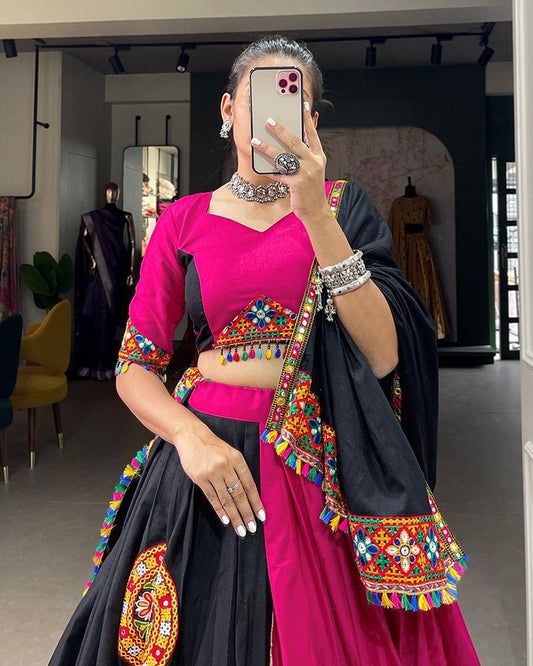 Rangili Black Pink Color Cotton Navratri Lehenga Choli