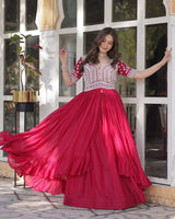 Rani Pink Color Western Style Embroidered Lehenga Choli