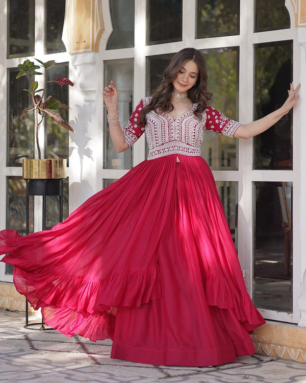 Rani Pink Color Western Style Embroidered Lehenga Choli