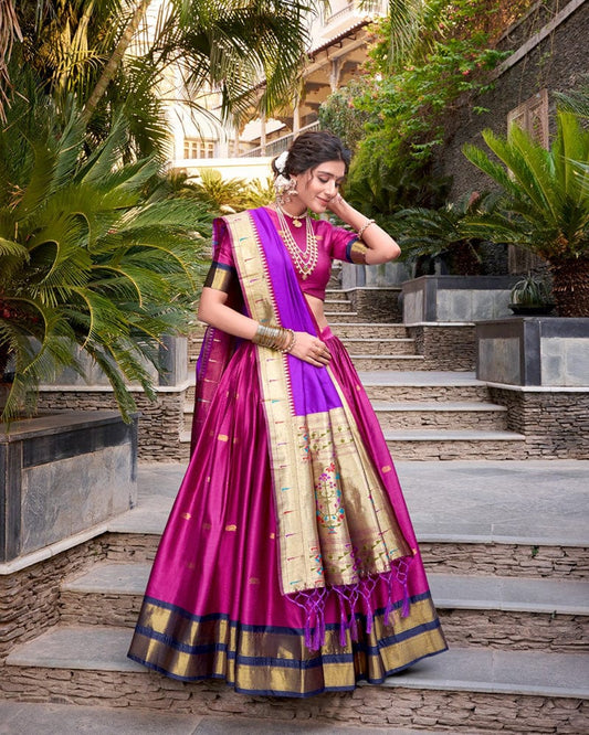 Pink Color Jacquard Silk Zari Weaving Work Lehenga Choli