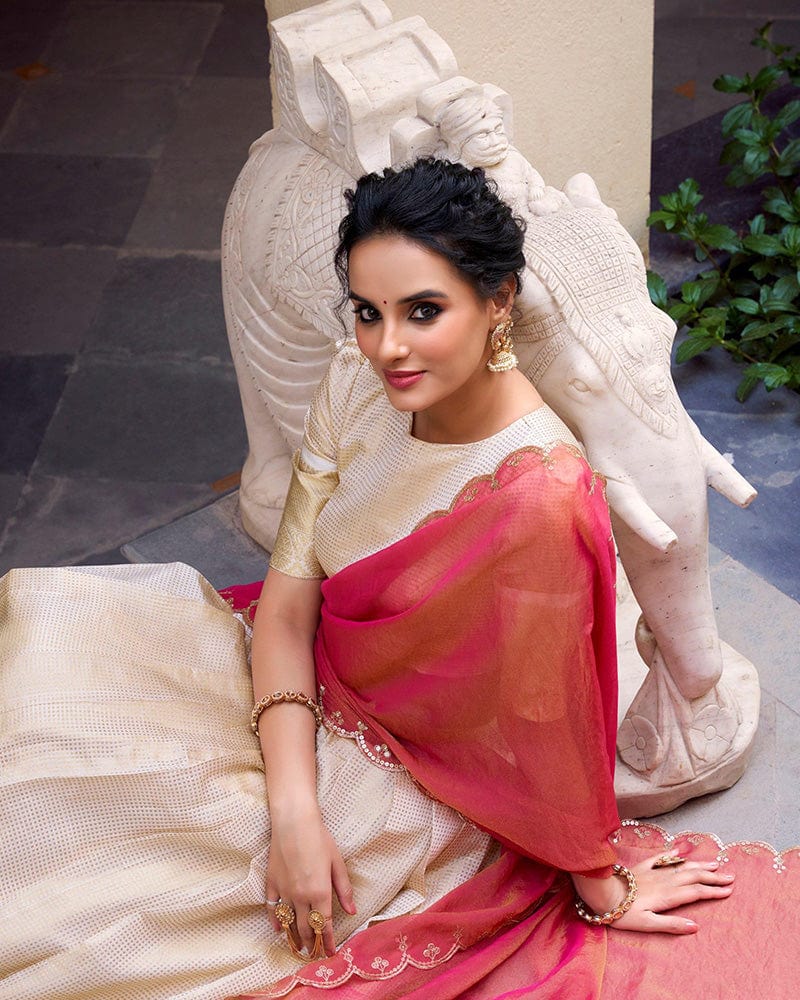 Off-White Color Jacquard Chex Lehenga Choli