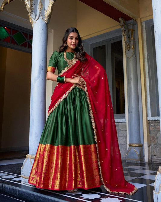 Green Color Narayan Pattu Silk Designer Lehenga Choli