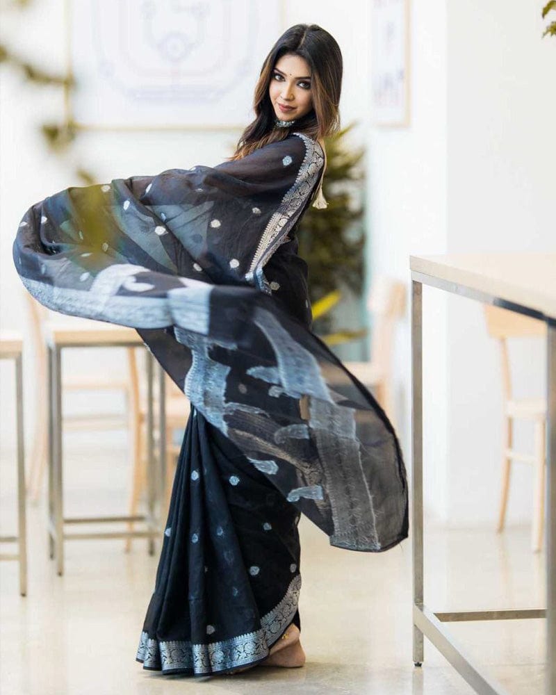 New Design Black Color Soft Cotton Saree