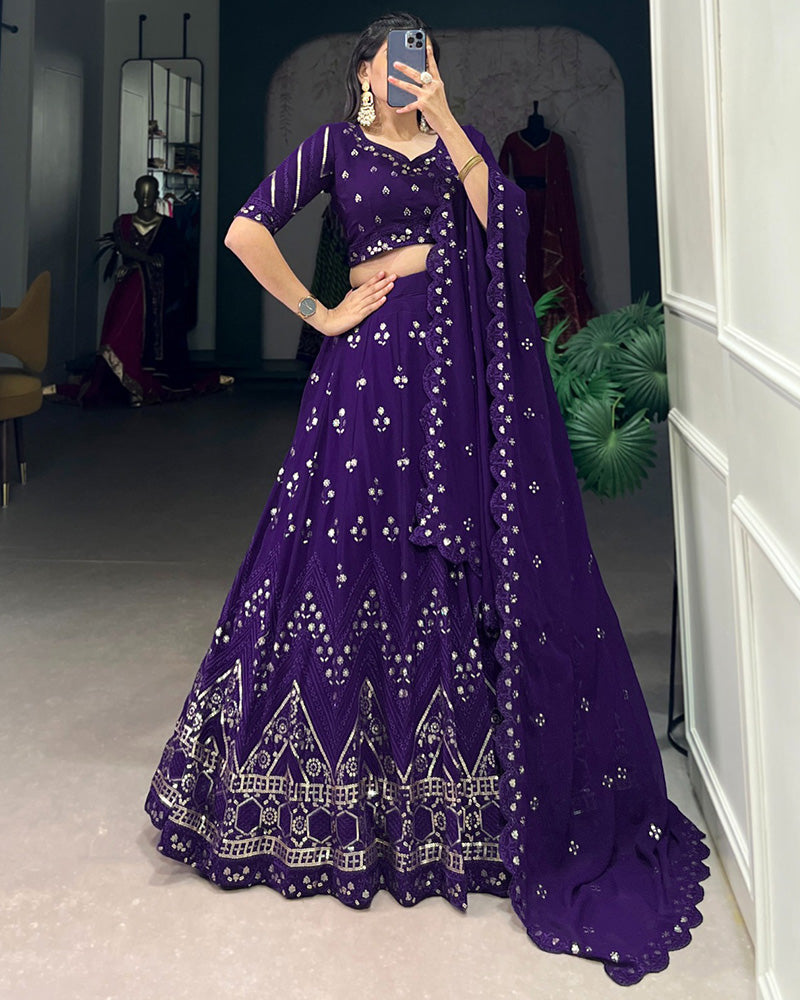 Purple Color Georgette Embroidered Lehenga Choli
