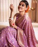 Lavender Color Banarasi Jacquard Soft Silk Saree