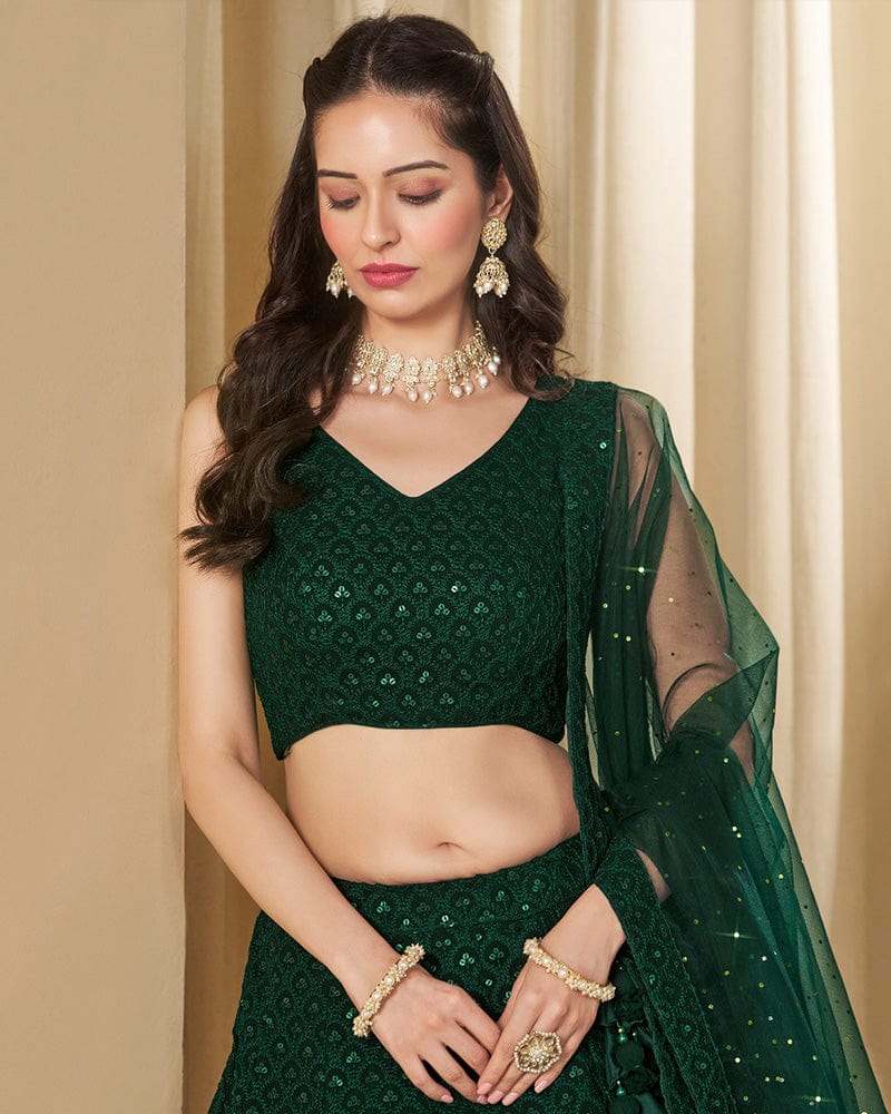 Green Color Georgette Embroidered Lehenga Choli With Dupatta