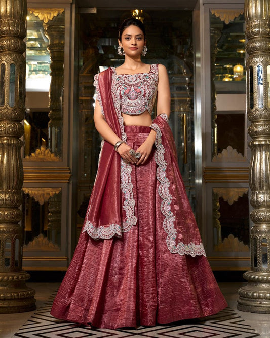 Light Maroon Color Gold Crush Lehenga Choli
