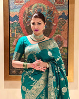 Firozi Color Banarasi Soft Silk Saree