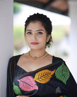 Black Color Banarasi Soft Silk Saree