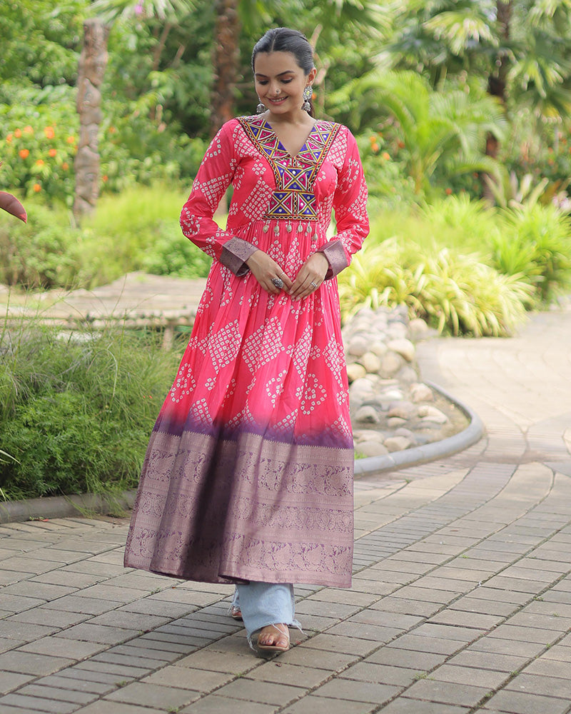 Pink Color Cotton Printed Navratri Kurti
