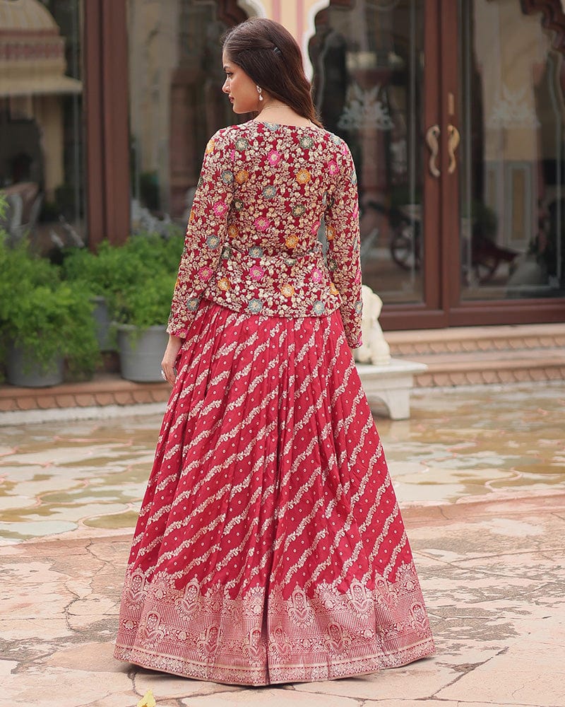 Dark Maroon Color Viscose jacquard Crop Top Lehenga Choli