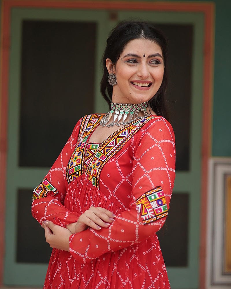 Orange Color Georgette Bandhej Print Navratri Gown