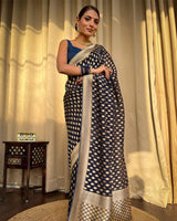 Beautiful Navy Blue Color Banarasi Jacquard Weaving Saree
