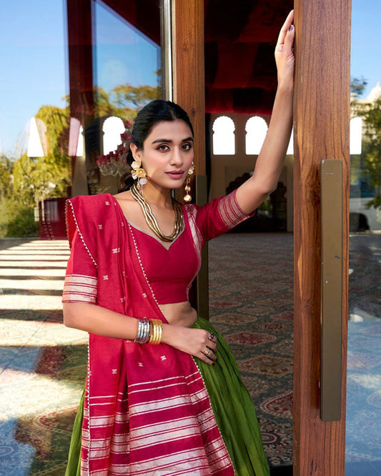 Mehndi Color Pure Chanderi Plain Lehenga Choli