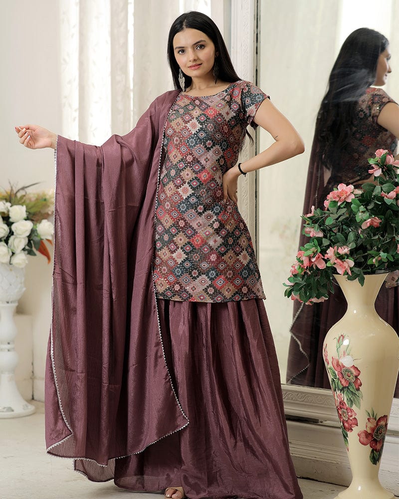 Dusty Pink Color Three Piece Designer Plazzo Suit