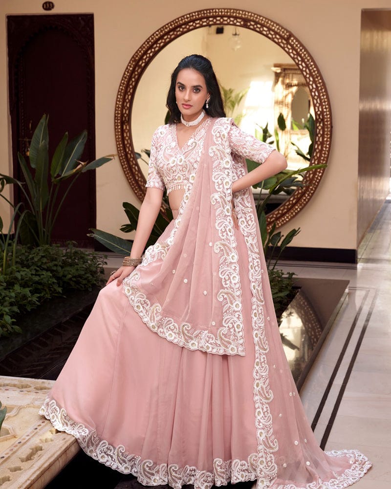 Peach Pink Color Weone Silk Embroidered Lehenga Choli