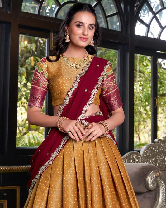 Mustard Color Kanchipuram Lehenga Choli