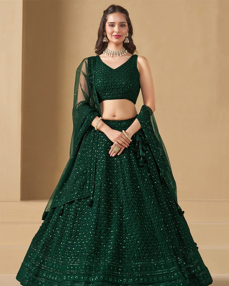 Green Color Georgette Embroidered Lehenga Choli With Dupatta