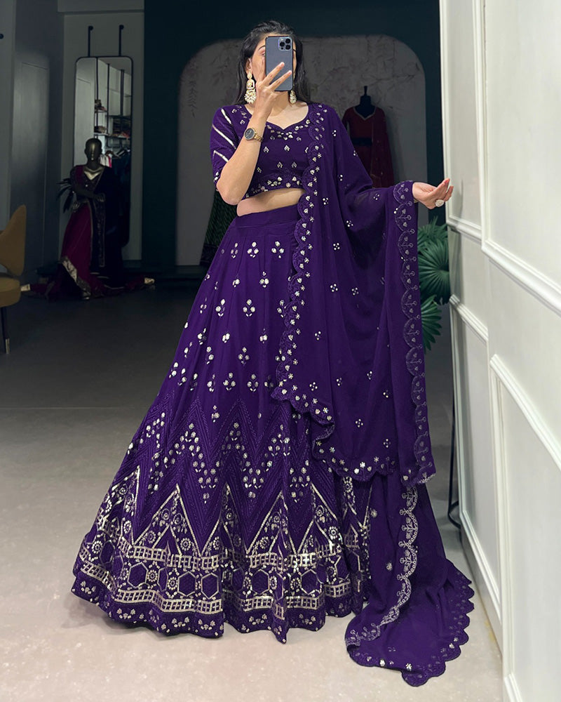 Purple Color Georgette Embroidered Lehenga Choli