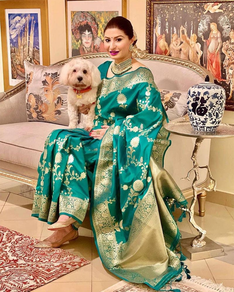 Firozi Color Banarasi Soft Silk Saree