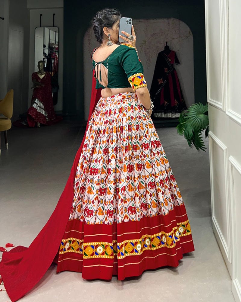 Red Color Dola Silk And Cotton Navratri Lehenga Choli
