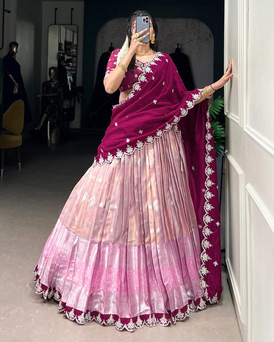 Pink Color Zari Kota Embroidered Lehenga Choli