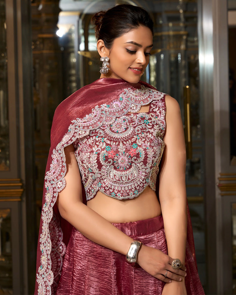 Light Maroon Color Gold Crush Lehenga Choli