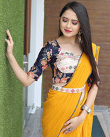 Yellow Color Georgette Plain Saree