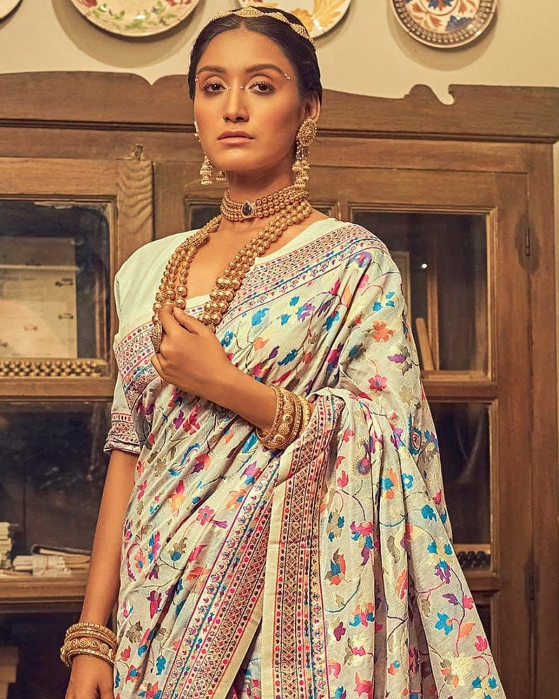 Heavy designer White Colour Banarsi Soft Silk Saree