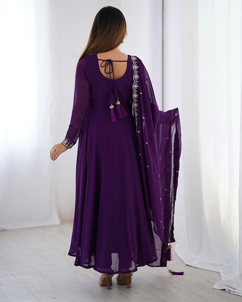 Purple Color Georgette Embroidered Three Piece Anarkali Suit