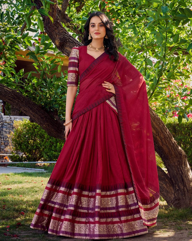 Red Color Pure Chanderi Plain Lehenga Choli