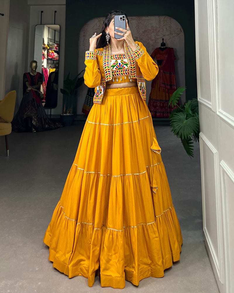 Mustard Color Pure Rayon Gamthi Navratri Lehenga Choli