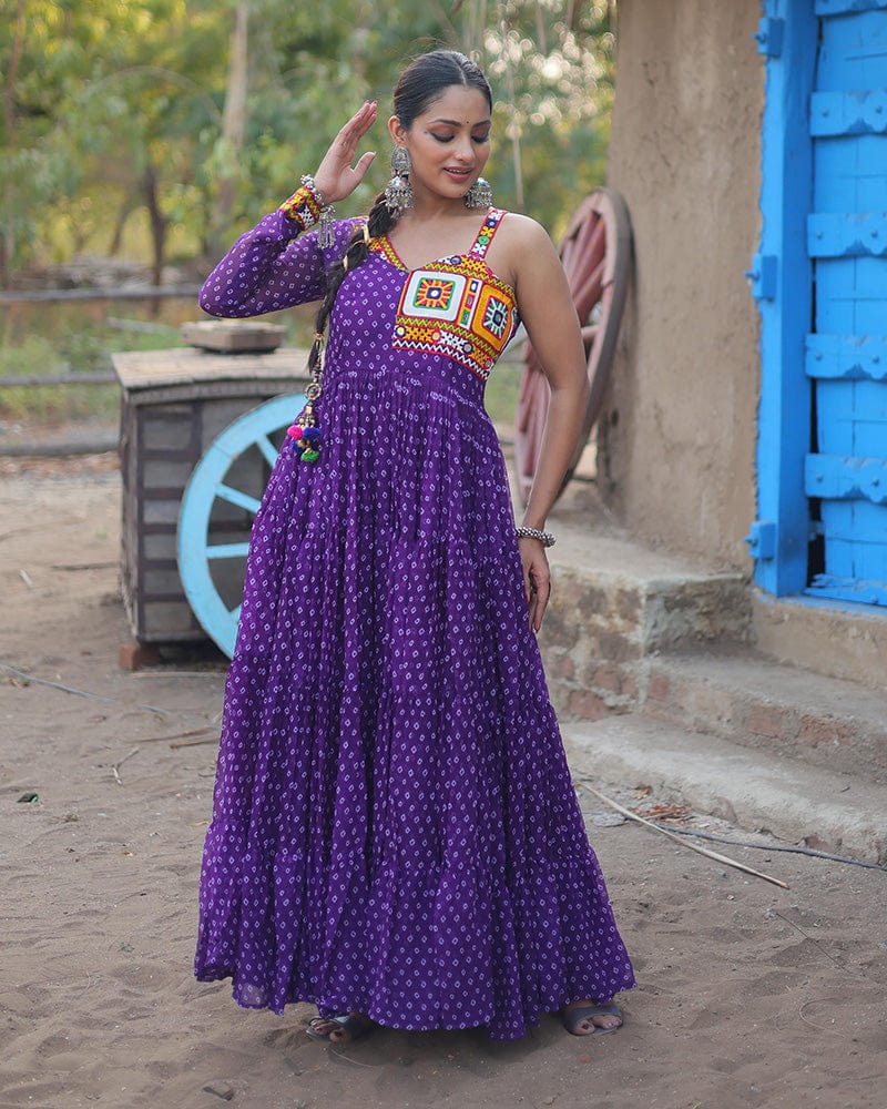 Purple Color Georgette Full Flair Navratri Gown