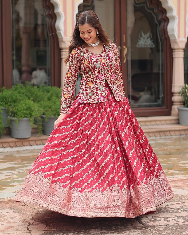 Dark Maroon Color Viscose jacquard Crop Top Lehenga Choli