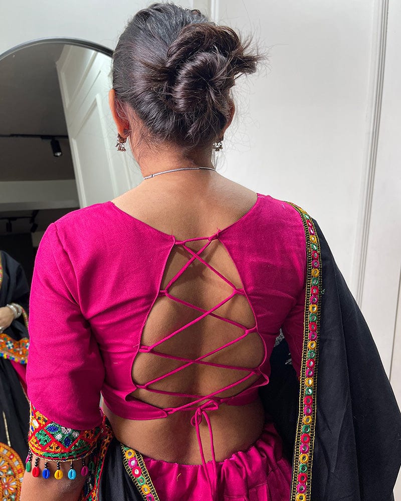 Rangili Black Pink Color Cotton Navratri Lehenga Choli