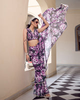 Gray Color Weightless Marble Printed Saree