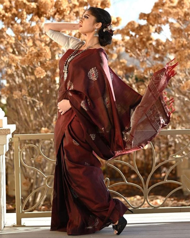 Maroon Color Banarasi Soft Silk Saree