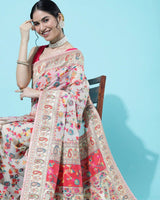 Designer White Colour Banarasi Soft Silk Saree