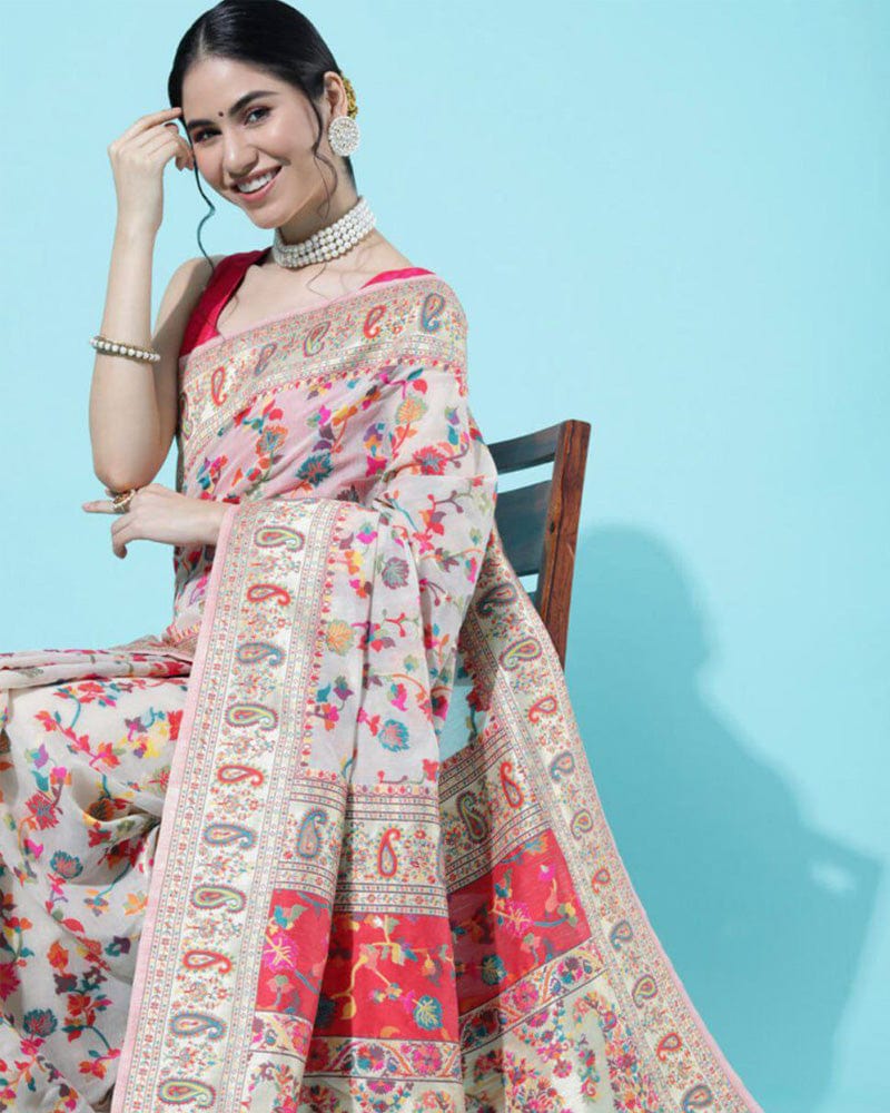 Designer White Colour Banarasi Soft Silk Saree