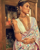 Heavy designer White Colour Banarsi Soft Silk Saree
